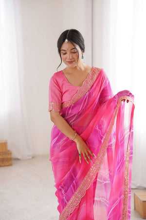 Pink Sequin with Embroidered Chiffon Saree