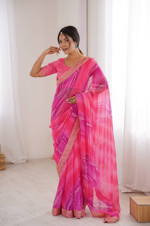 Pink Sequin with Embroidered Chiffon Saree