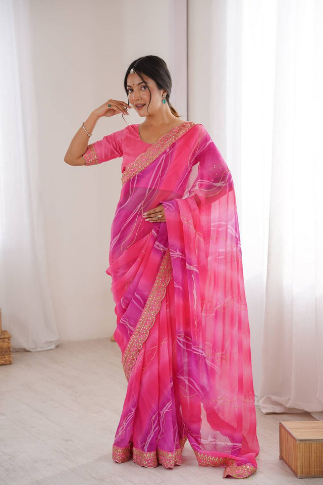 Pink Sequin with Embroidered Chiffon Saree