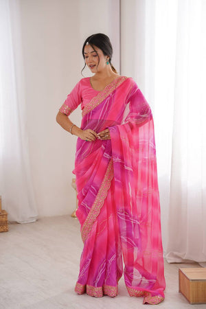 Pink Sequin with Embroidered Chiffon Saree