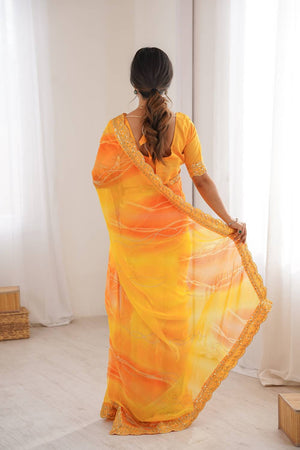 Yellow Sequin with Embroidered Chiffon Saree