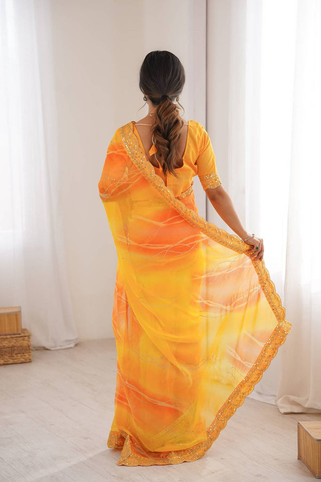 Yellow Sequin with Embroidered Chiffon Saree
