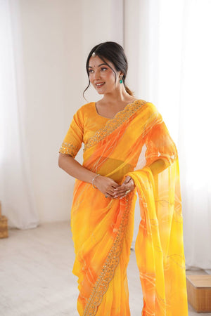 Yellow Sequin with Embroidered Chiffon Saree