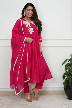 Pink Floral Embroidered Silk Anarkali Suits