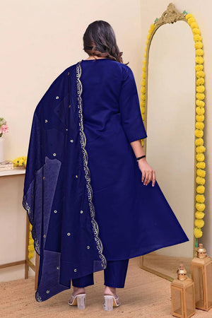 Blue Sequin with Embroidered Chanderi Anarkali Suits