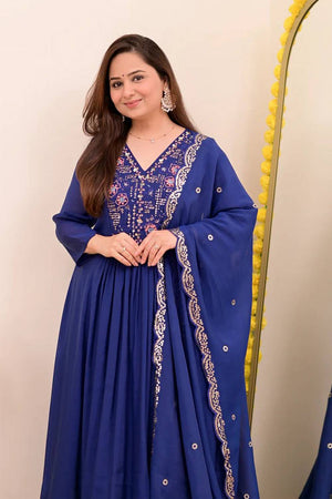 Blue Sequin with Embroidered Chanderi Anarkali Suits