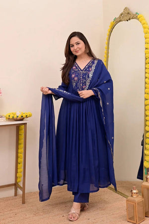 Blue Sequin with Embroidered Chanderi Anarkali Suits
