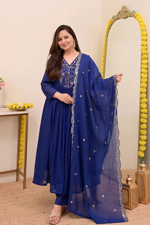 Blue Sequin with Embroidered Chanderi Anarkali Suits