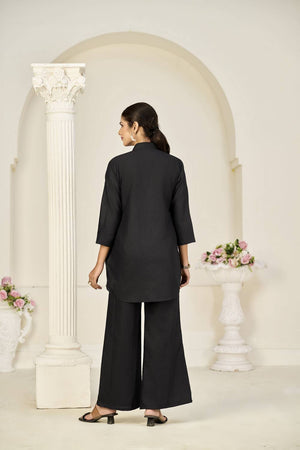 Black Floral Embroidered Rayon Co-Ord Set