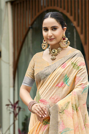 Orange Woven Linen Saree