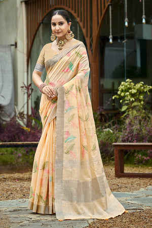 Orange Woven Linen Saree