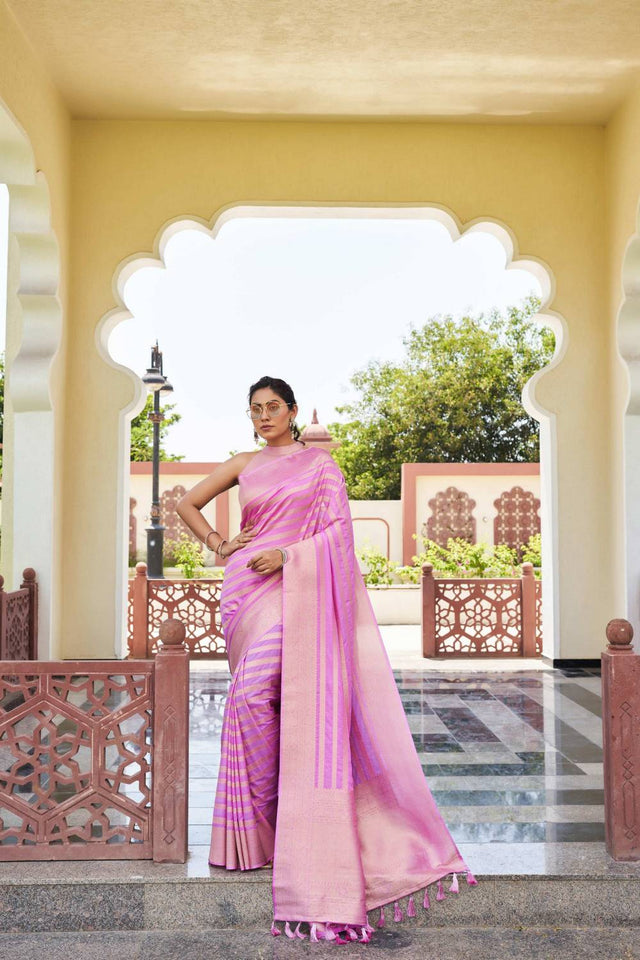 Pink Woven Georgette Saree