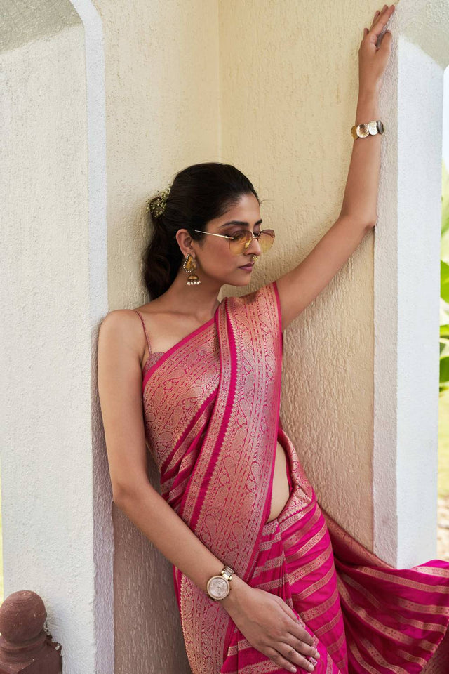 Pink Woven Georgette Saree