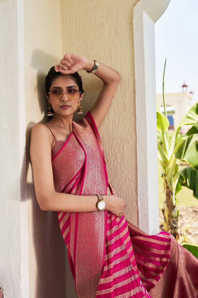 Pink Woven Georgette Saree