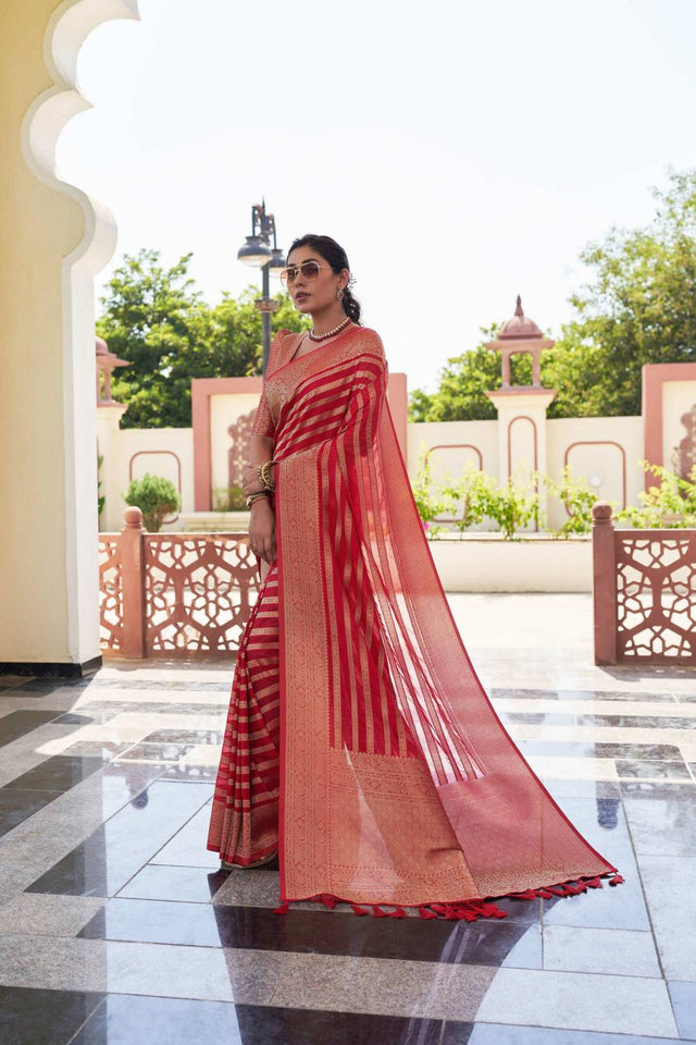 Red Woven Georgette Saree