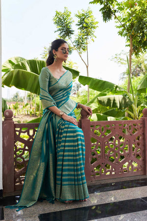 Turquoise Woven Georgette Saree