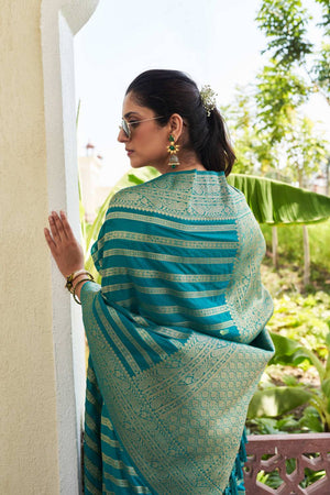 Turquoise Woven Georgette Saree
