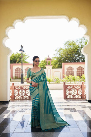 Turquoise Woven Georgette Saree