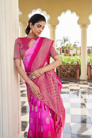 Pink Woven Georgette Saree