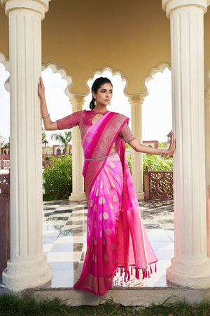 Pink Woven Georgette Saree