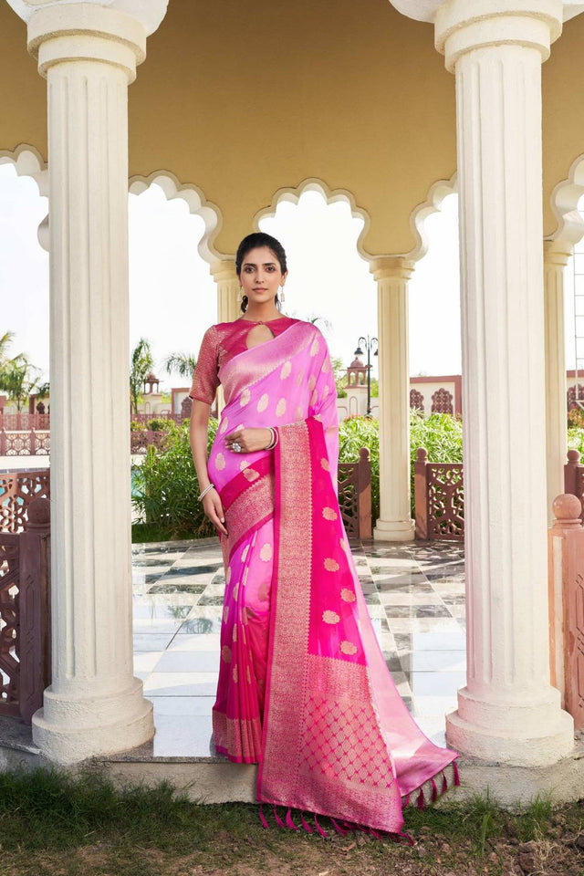 Pink Woven Georgette Saree