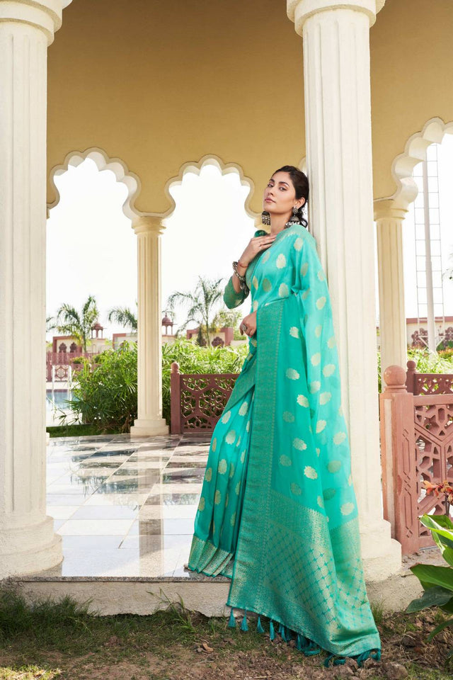 Sea Green Woven Georgette Saree