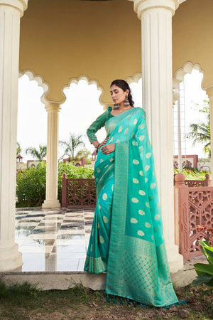 Sea Green Woven Georgette Saree