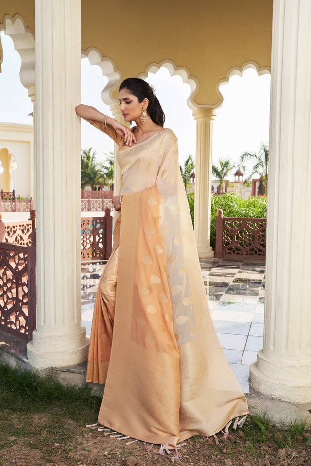 Peach Woven Georgette Saree