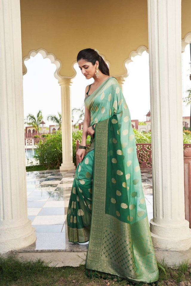 Green Woven Georgette Saree