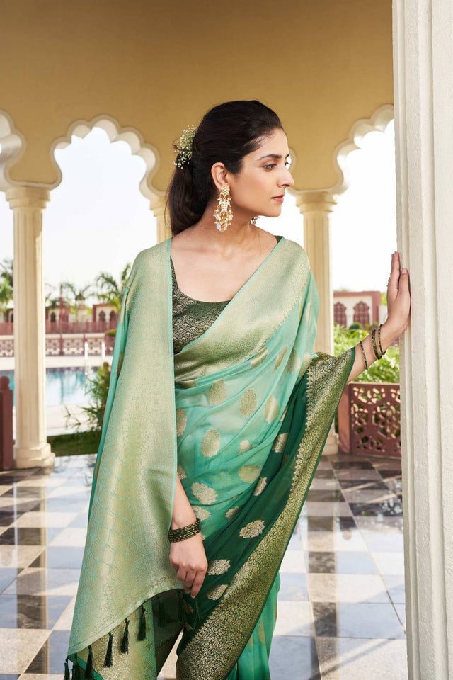 Green Woven Georgette Saree
