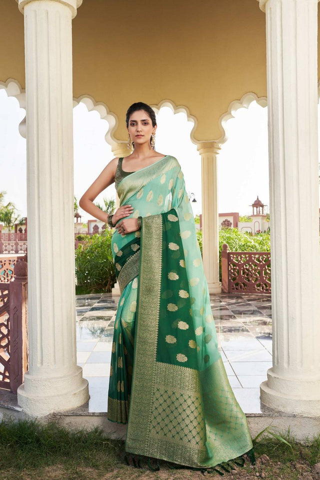 Green Woven Georgette Saree