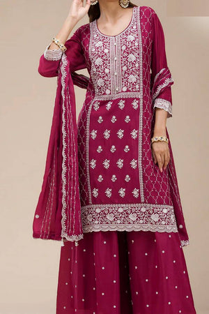 Pink Floral Embroidered Georgette Palazzo Suits