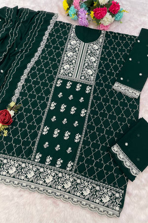 Green Floral Embroidered Georgette Palazzo Suits