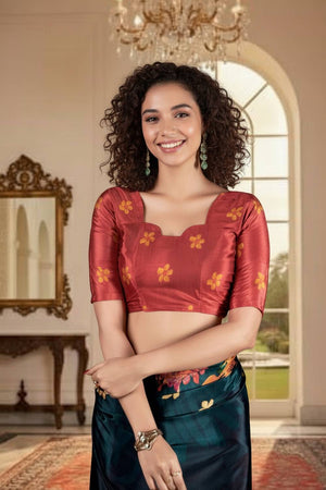 Blue Floral Printed Silk Saree