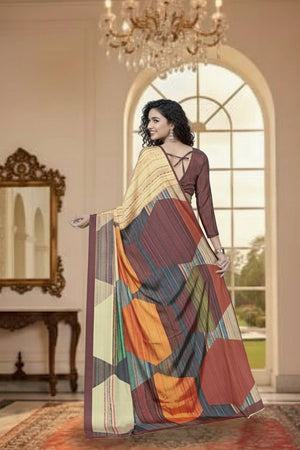 Yellow Digital Printed Silk Saree