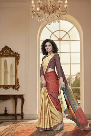 Yellow Digital Printed Silk Saree