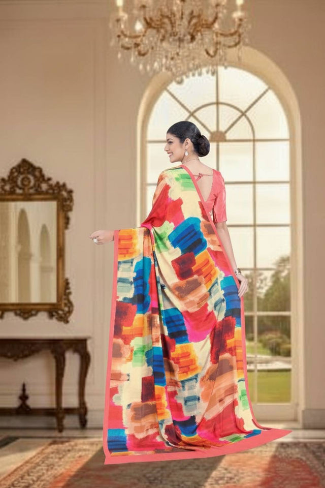 Multi Color Digital Printed Silk Saree