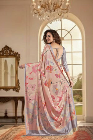 Pink Floral Printed Silk Saree