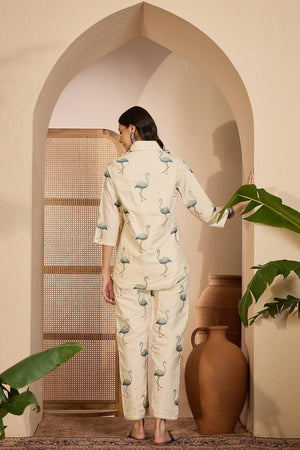 Beige Embroidered Silk Co-Ord Set