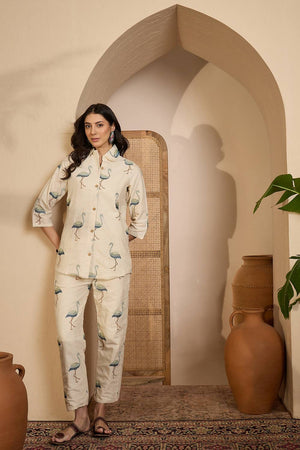 Beige Embroidered Silk Co-Ord Set