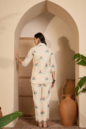 Beige Embroidered Silk Co-Ord Set