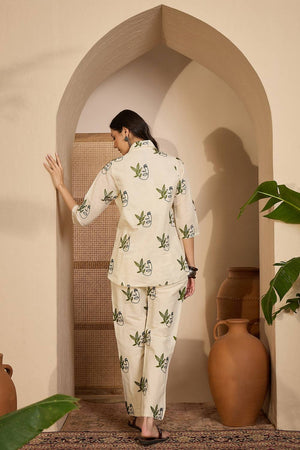 Beige Embroidered Silk Co-Ord Set