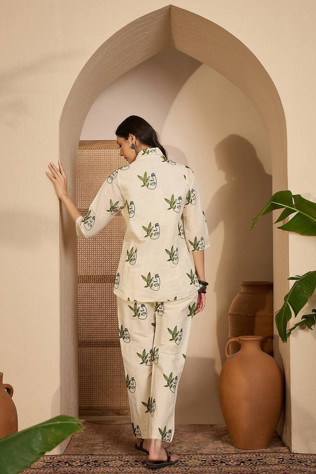 Beige Embroidered Silk Co-Ord Set