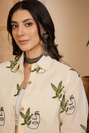 Beige Embroidered Silk Co-Ord Set