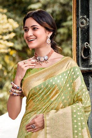 Turquoise Woven Silk Saree