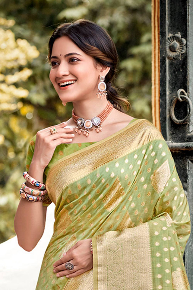 Turquoise Woven Silk Saree