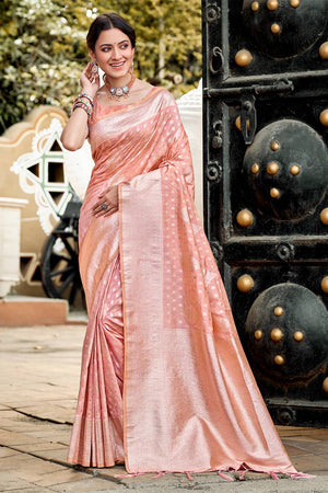 Peach Woven Silk Saree