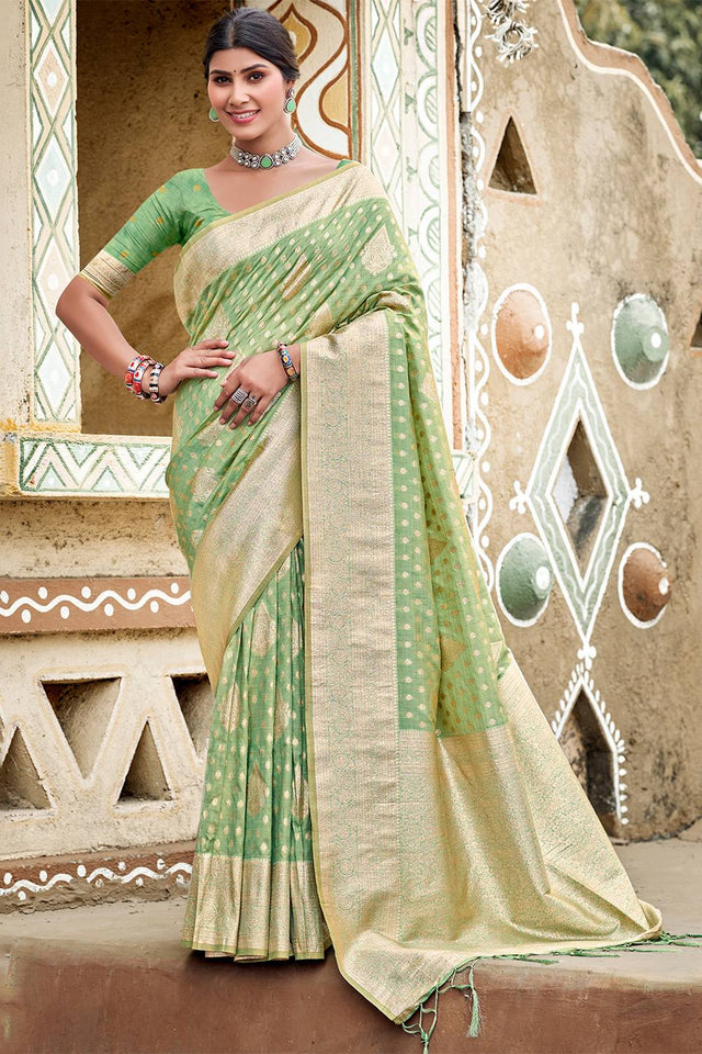 Sea Green Woven Silk Saree
