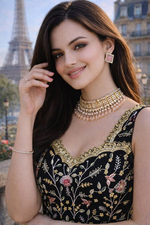 Black Floral Embroidered Georgette Palazzo Suits