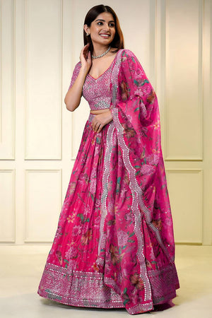 Pink Sequin with Embroidered Organza Lehenga